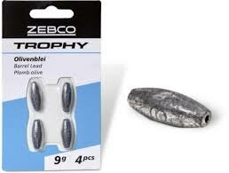 Zebco barrel / schuif lood 9g / 4st.