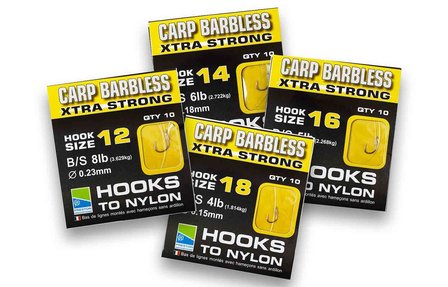 Preston STRONG &amp; XTRA STRONG CARP BARBLESS HOOKS TO NYLON